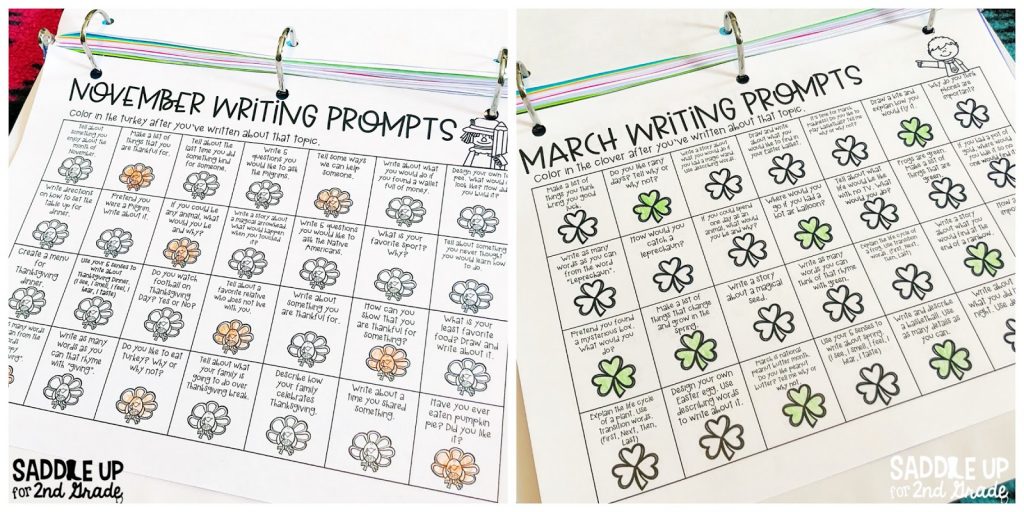 My writer's notebook is one of my favorite tools my students use during our writing block. This blog post walks you through how to set up your notebooks and is full of free resources to help you get started. These monthly writing calendars are kept inside to allow student choice when working on writing. 