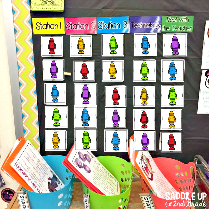 Math station rotation board by color