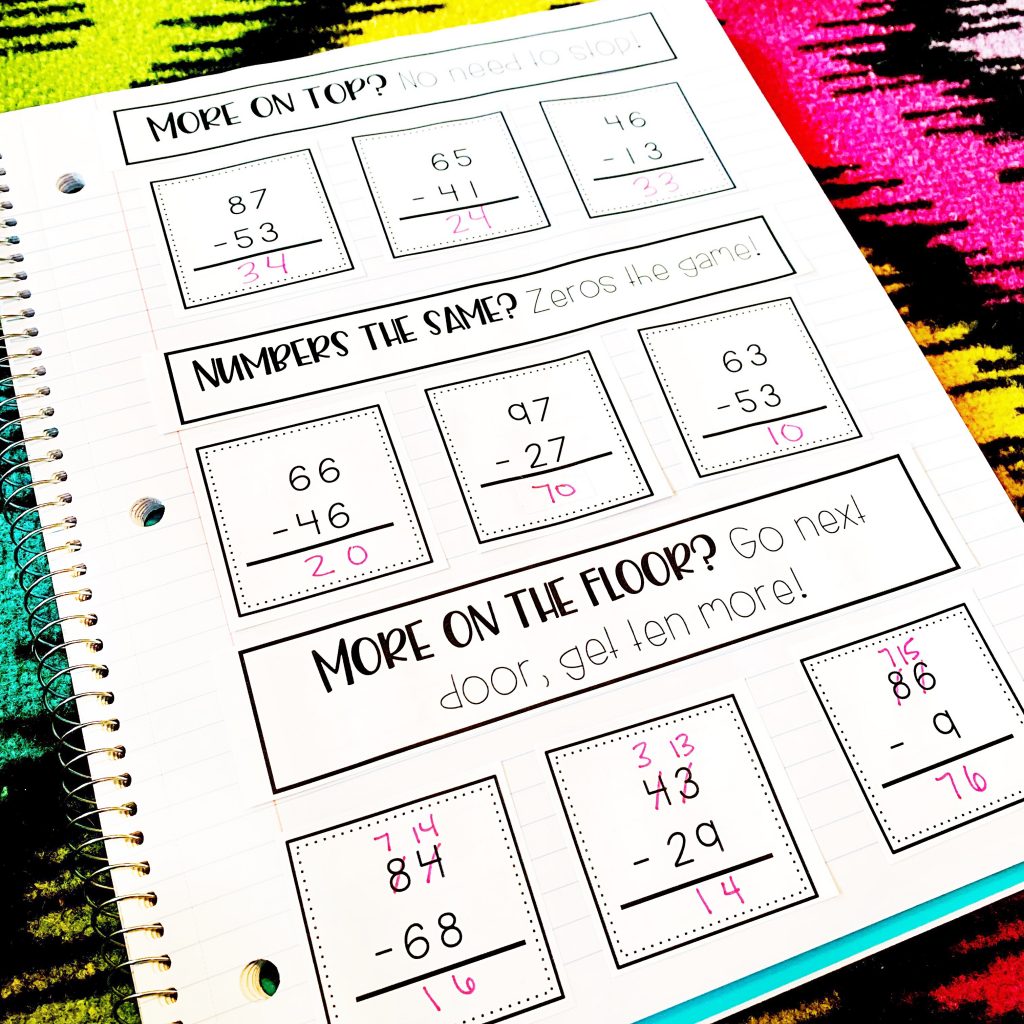 Subtraction with regrouping math journal 