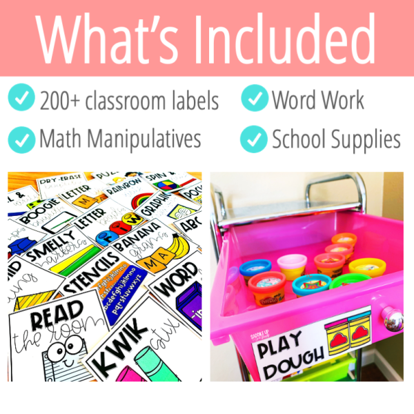 Classroom organization labels for school supplies