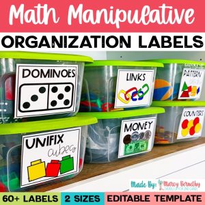Math manipulative organization labels for the classroom