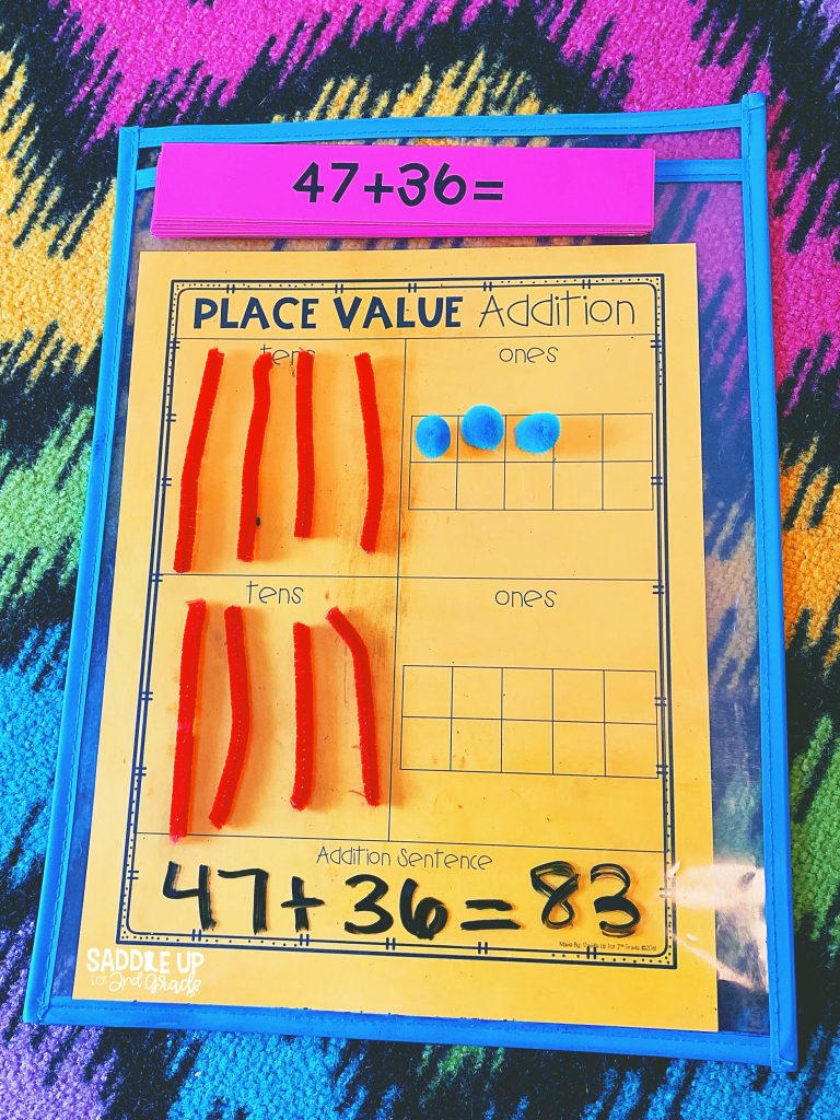 Addition with Regrouping place value mat with base ten