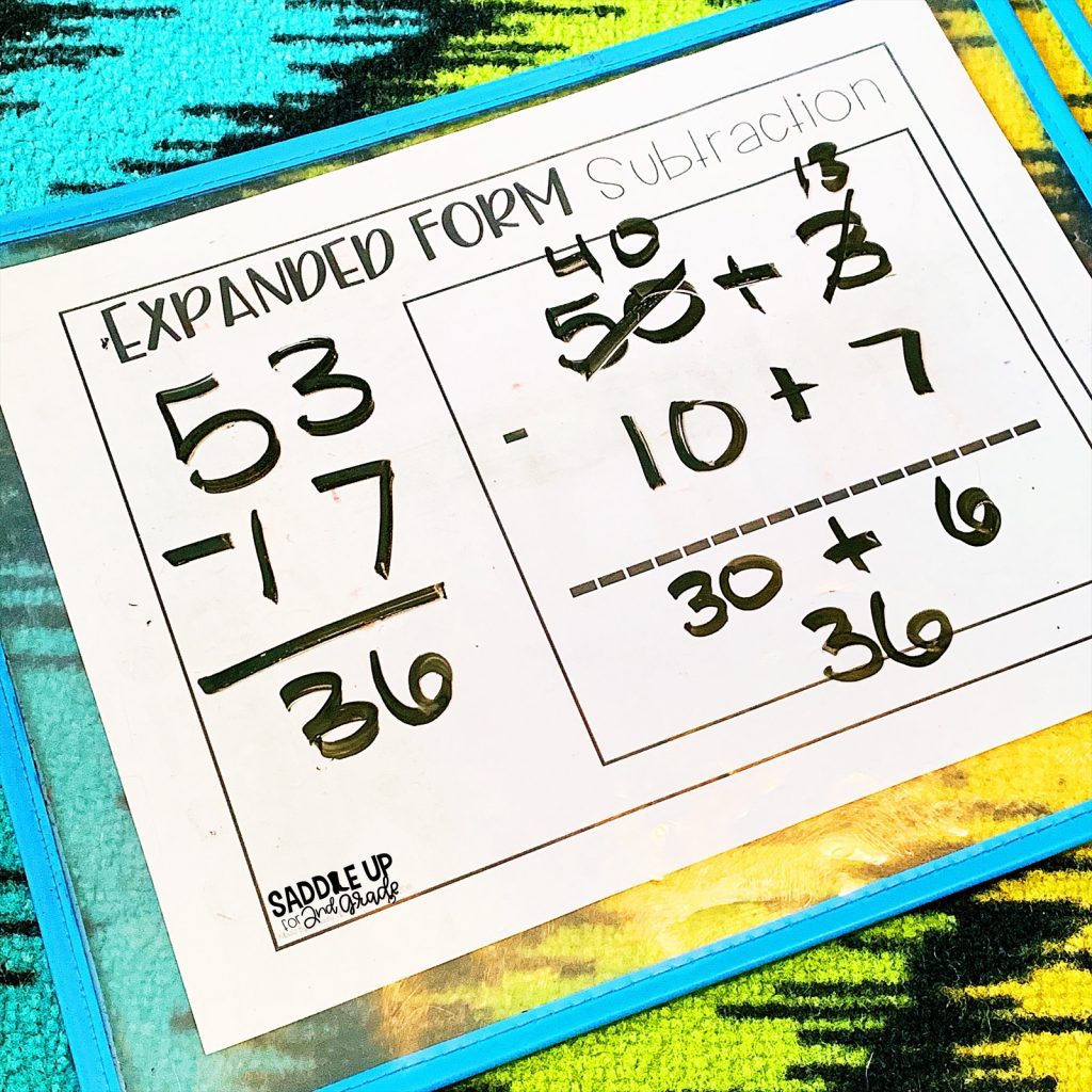 Lucky to Learn Math - 2-Digit and 3-Digit Addition and Subtraction - Unit 3  - Anchor Chart - 3-Digit Subtraction Base Ten Blocks - Lucky Little Learners