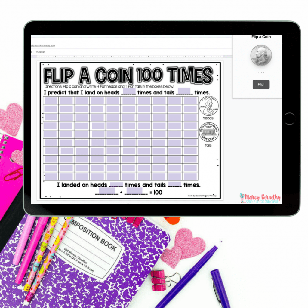 Flip a coin 100th day math activities