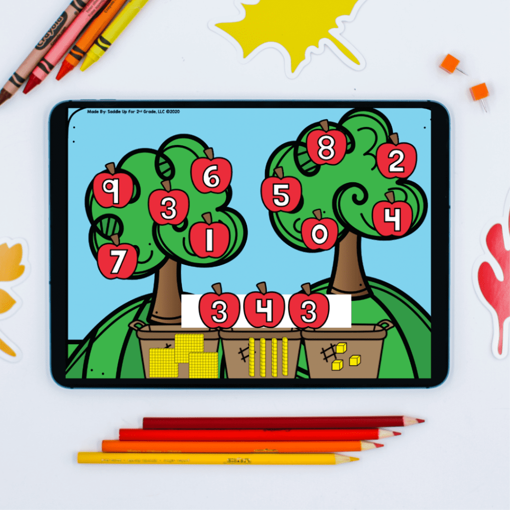 free digital apple place value activity