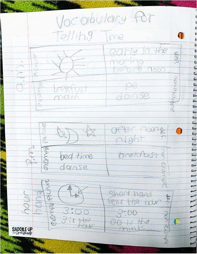 Telling Time Vocabulary interactive notebook math activity