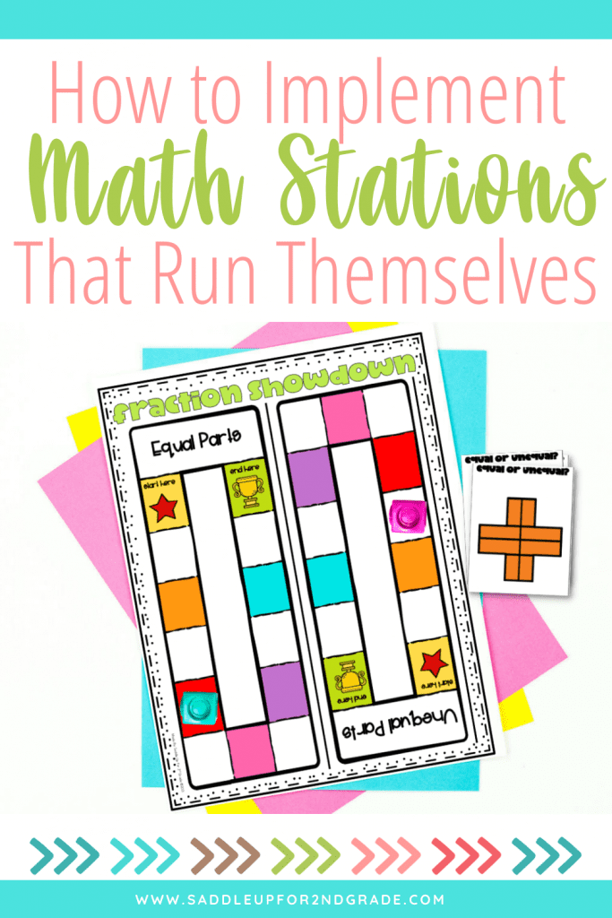 Math Station fraction game for 2nd grade