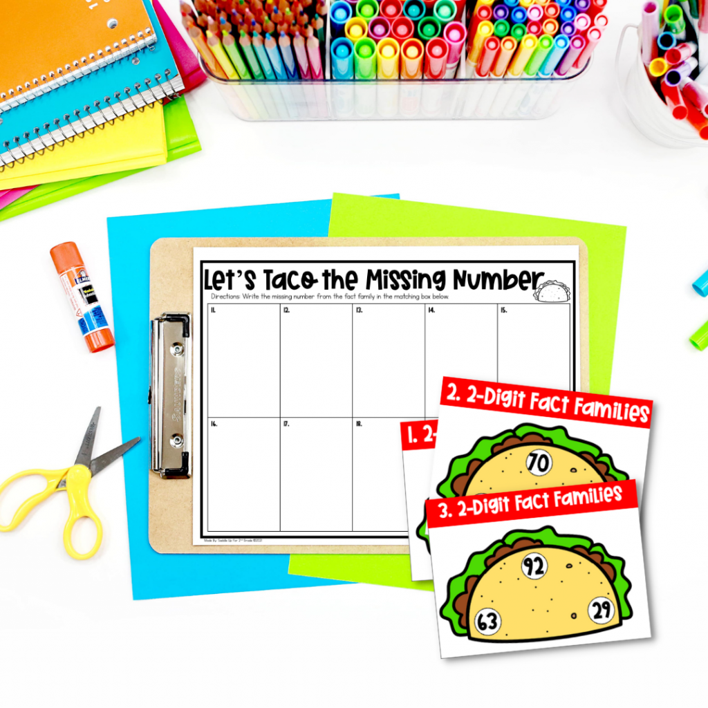 Math station missing number taco game for 2nd grade