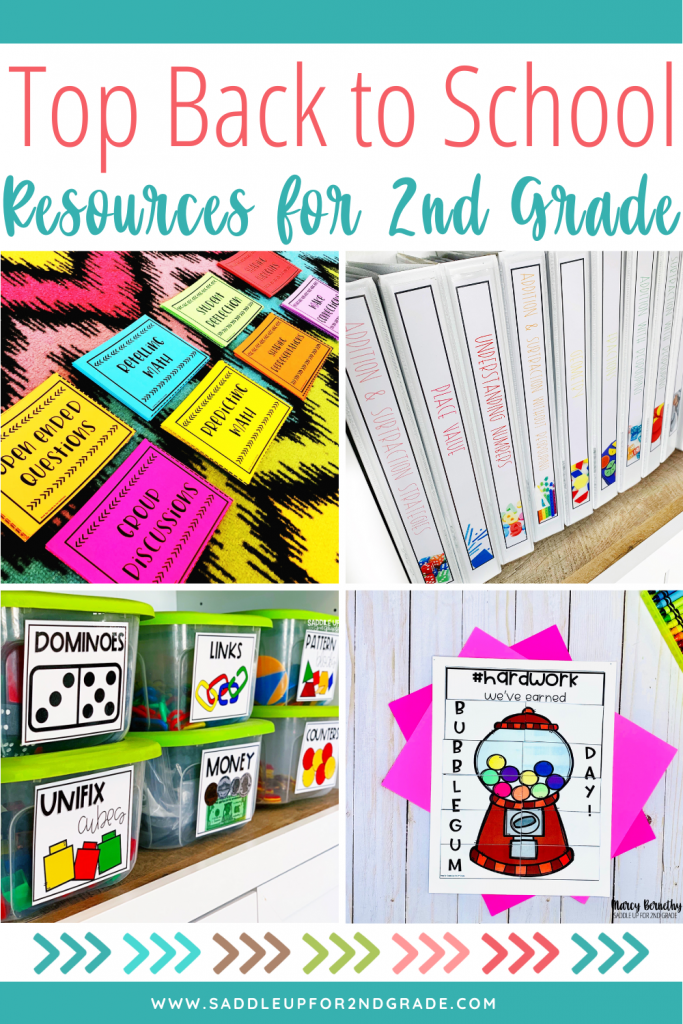 Back to school resources for 2nd grade- supply labels, question stems, guided math units, reward puzzles