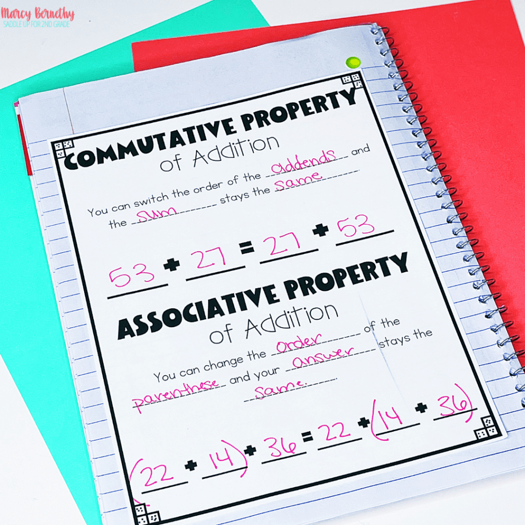 Properties of Addition Math Journal Activity