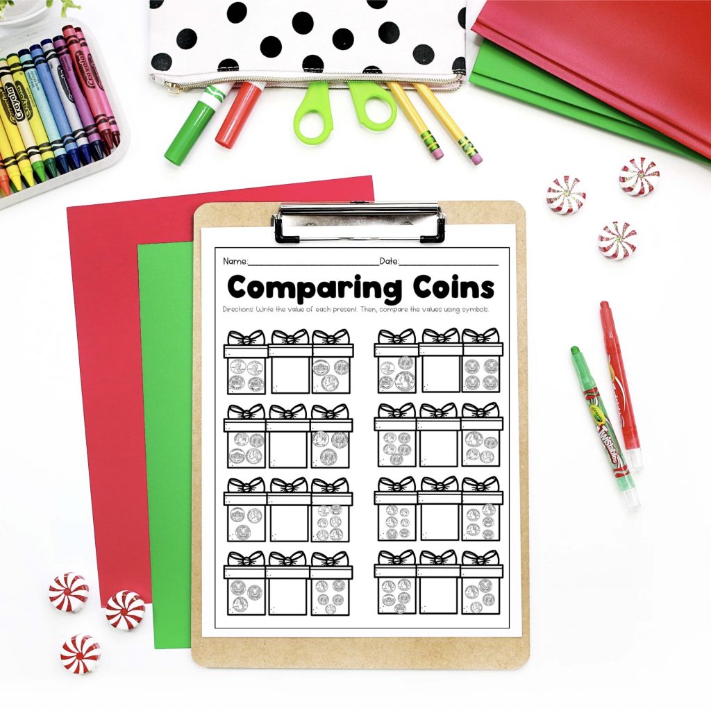 winter math activities counting coins