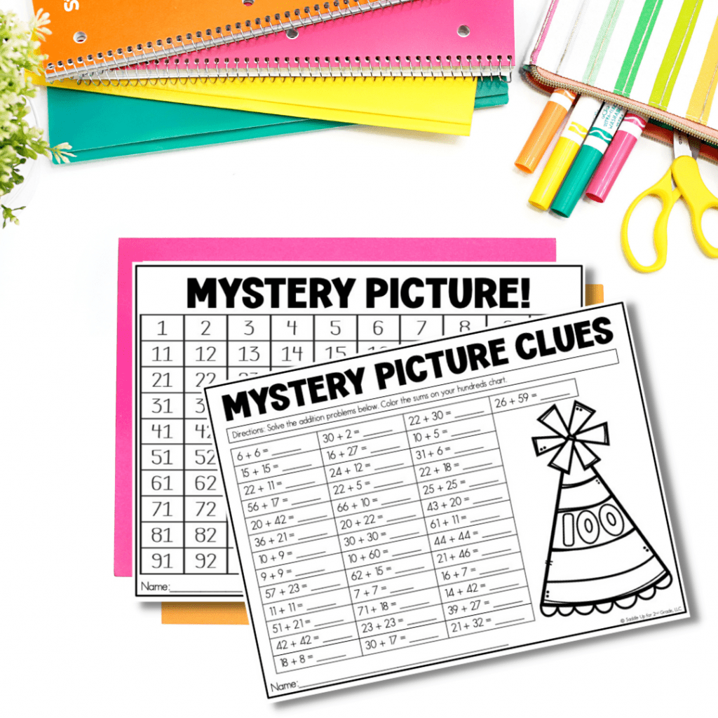 100th day math activities mystery picture