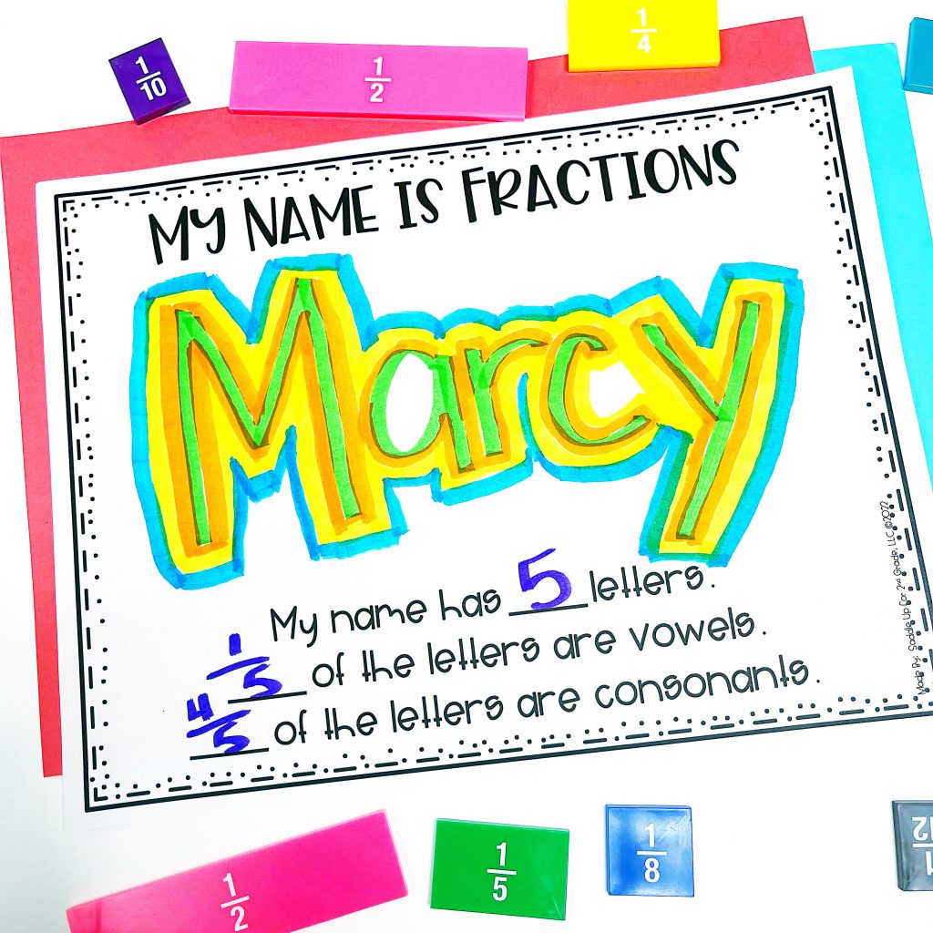 example of numerator and denominator name fractions activity