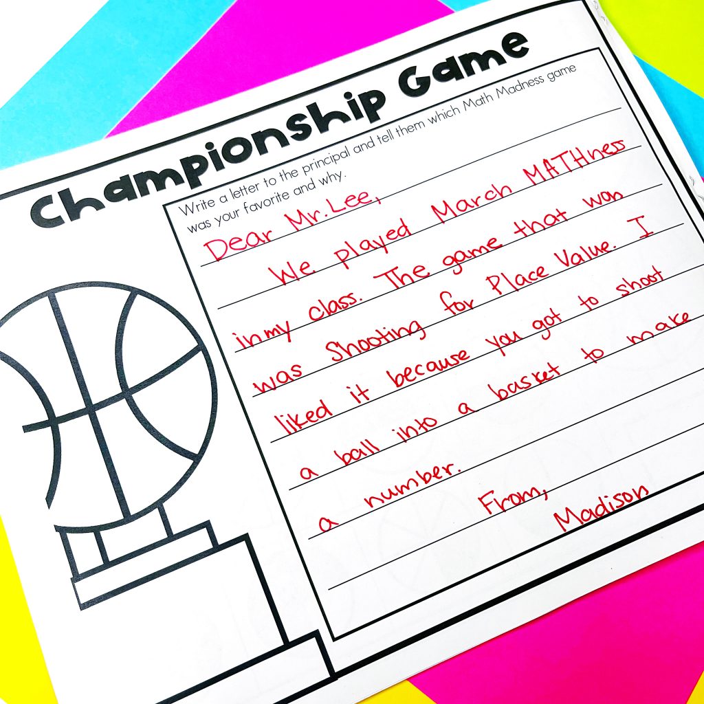 Championship game March mathness writing activity