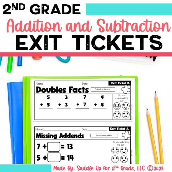 Addition and Subtraction Exit Tickets for 2nd Grade Math