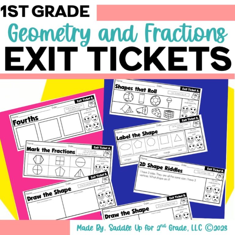 2D and 3D Shapes Exit Tickets - Includes Fractions - 1st Grade Math