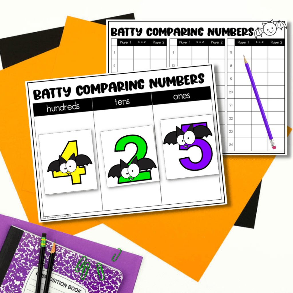 Batty Comparing Numbers Halloween math centers