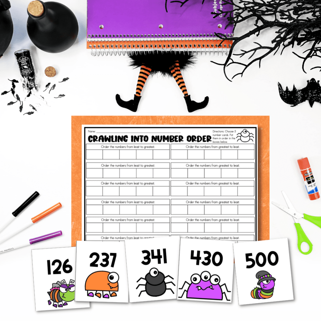 Crawling into number order Halloween math