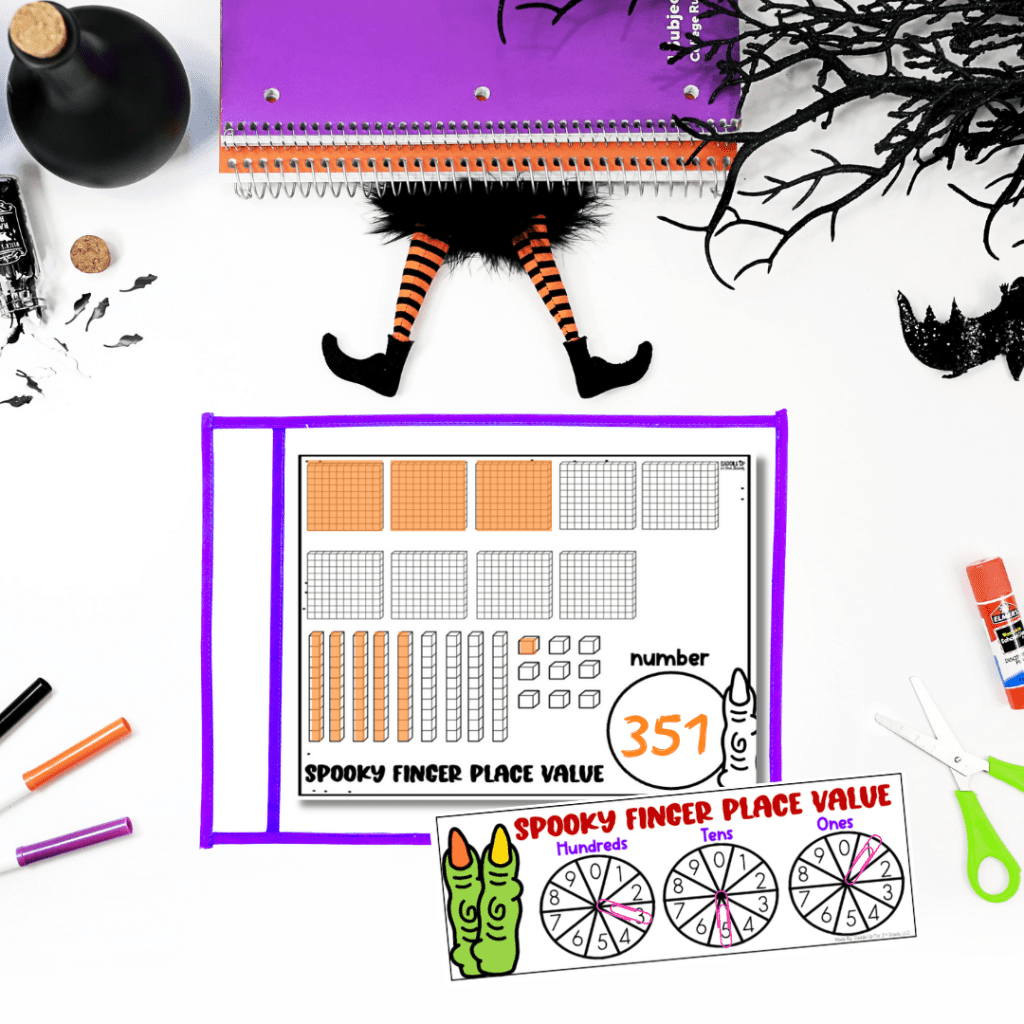 Spooky Finger Place Value Halloween math centers