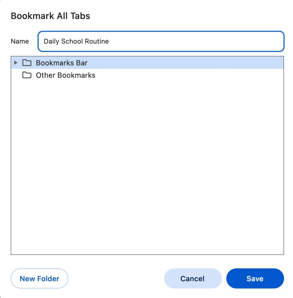 Google Chrome Tabs Bookmark Folders