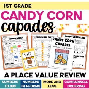 Candy Corn Math for 1st Grade A Place Value Review for Halloween Base Ten Expanded and Word Form Comparing and Ordering Numbers