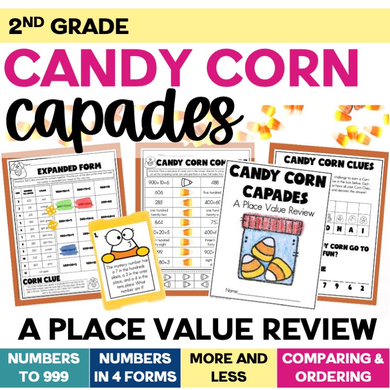 2nd_Candy_Corn_Math_Place_Value_Review1 Candy Corn Math for 2nd Grade A Place Value Review for Halloween Base Ten Expanded and Word Form Comparing and Ordering Numbers