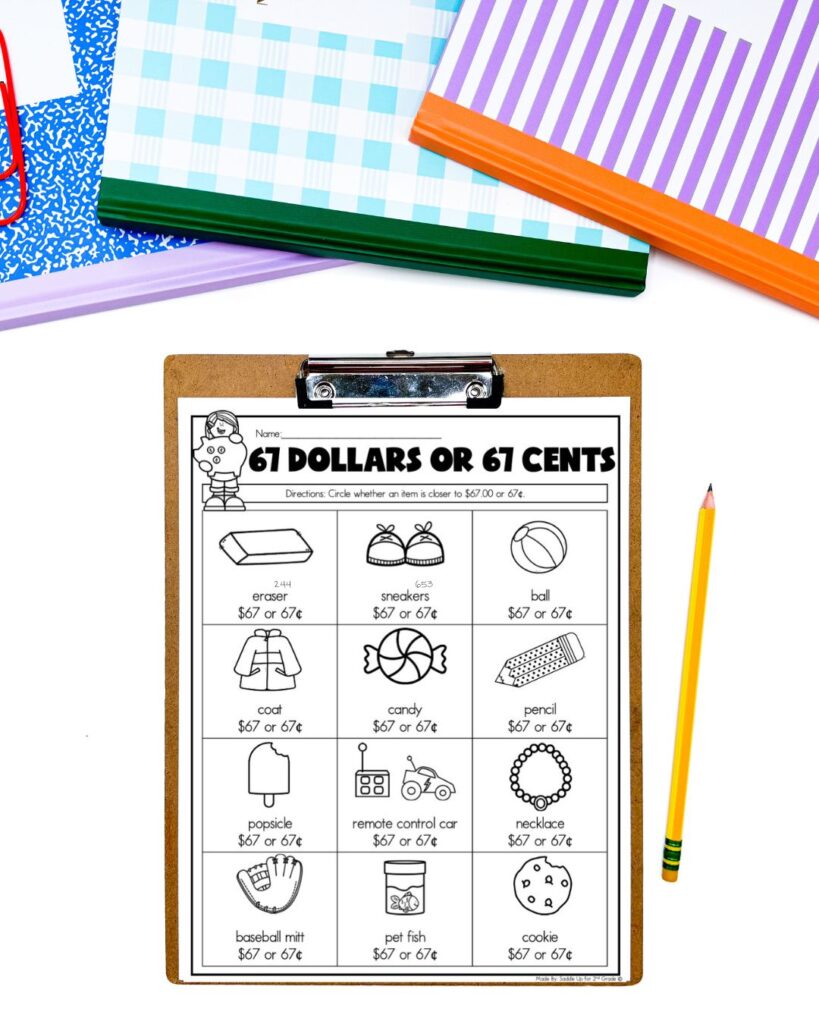 67 dollars of 67 cents math activity