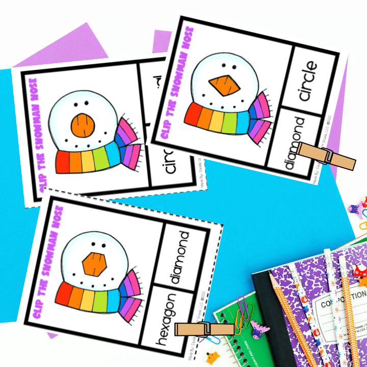 Snowman clip cards for shape practice
