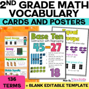 2nd Grade Math Word Wall Vocabulary Cards and Posters