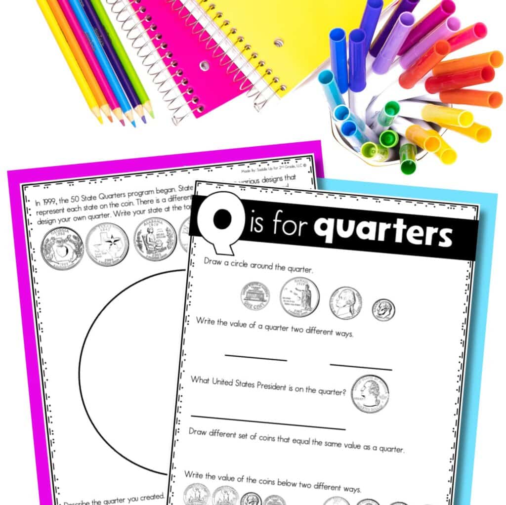 Letter Q math memory review activity - quarters